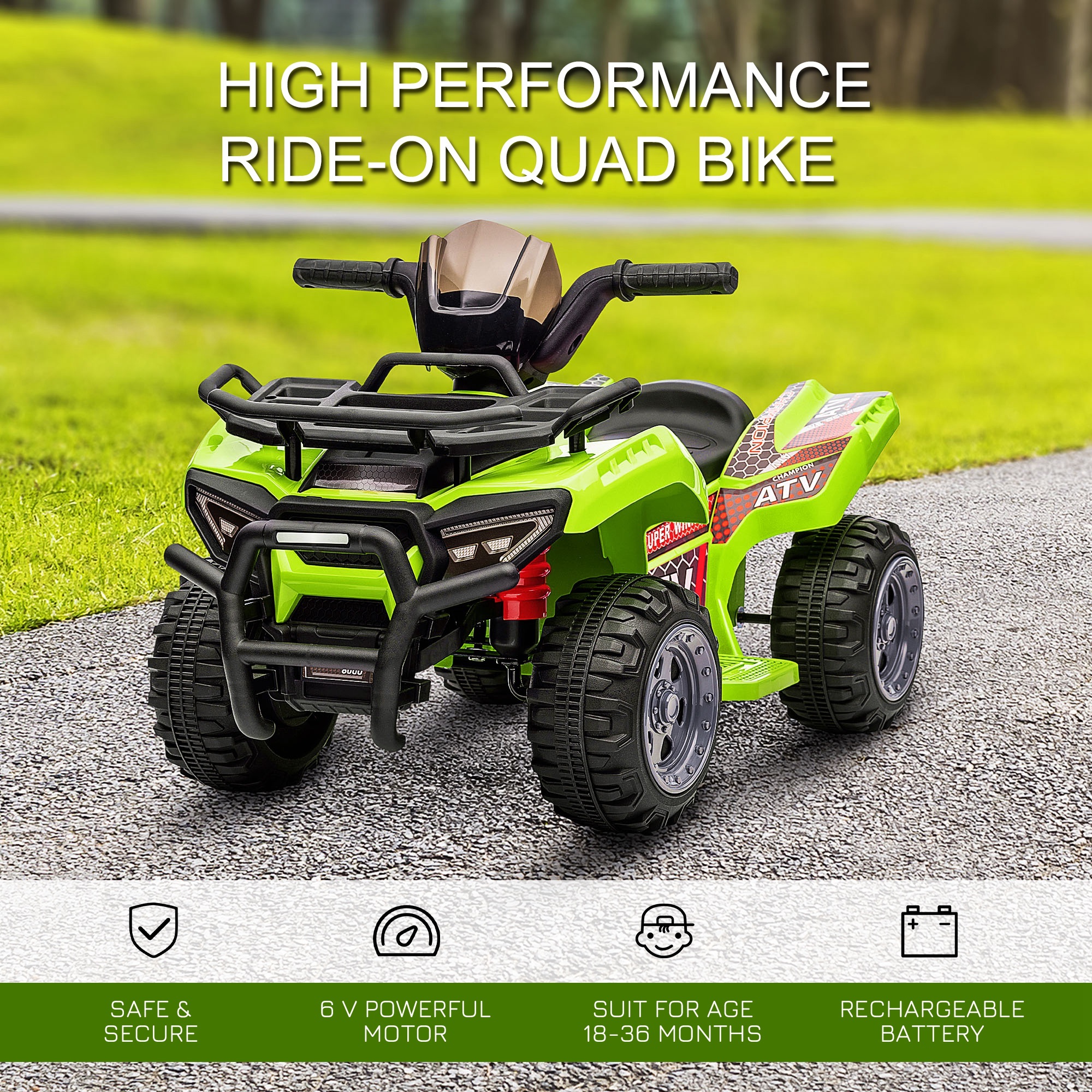 6V Kids Electric Ride On Car Toddlers Quad Bike All Terrain Vehicle Toy With Music For 18-36 Months Green - Image 5
