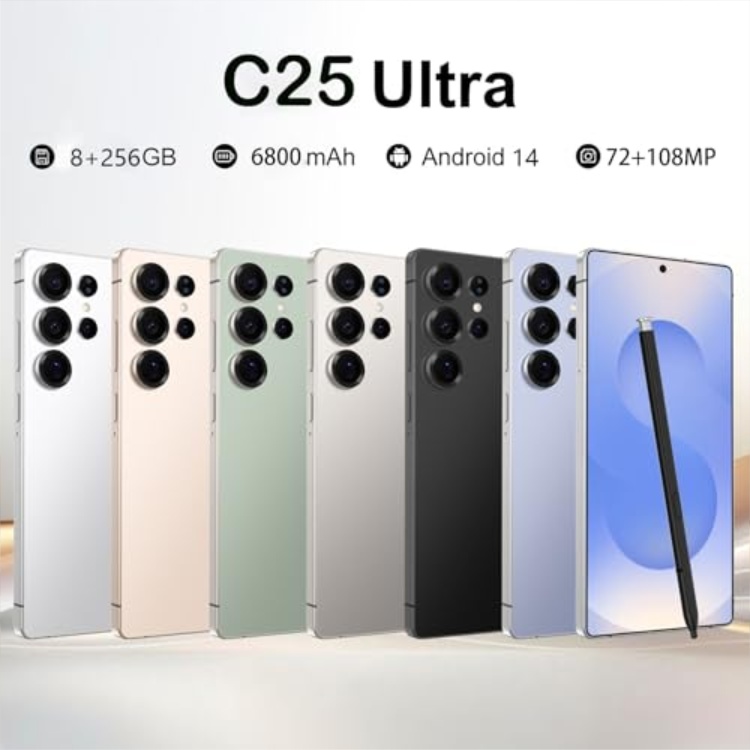 C25 Ultra Unlocked Phone,5G Smartphone 8GB 256GB 7.3-inch Android 14 Cell Phone 6800mAh Large Battery Dual SIM Face GPS - Image 3