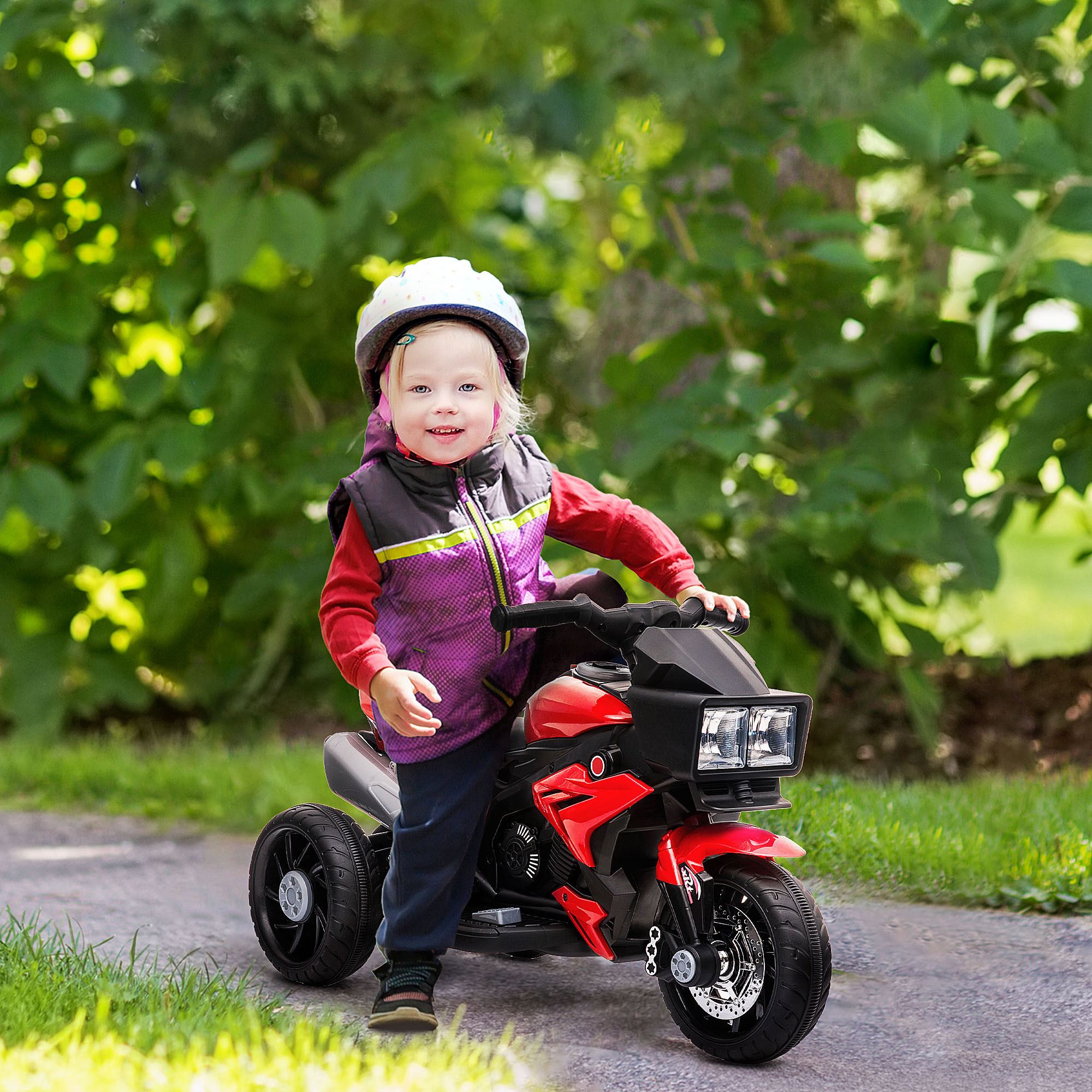 Red 6V Kids Electric Motorcycle Ride-On Dirt Bike Toy With Music Horn Headlights
