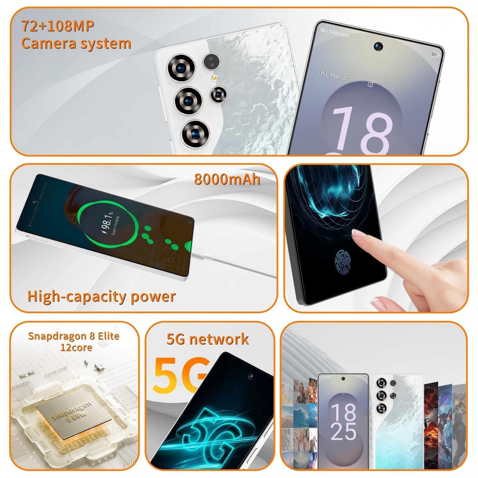 C26 Ultra 5G Unlocked Smartphone, 8GB RAM 256GB Storage Android 15 Cell Phone, 6.9inch FHD Display, 8000mAh Long Battery, Dual SIM, Face & Fingerprint Unlock, GPS, Built-in Stylus - Image 10
