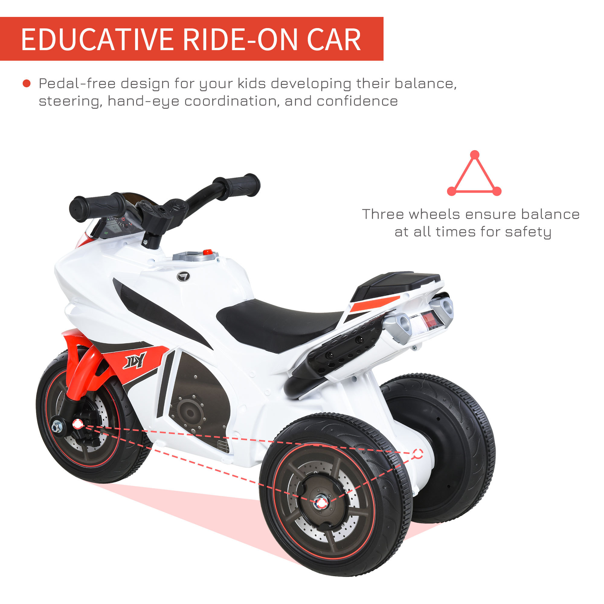 Kids Ride-On Police Bike 3-Wheel Vehicle W/ Music Lights Safe Seat Handlebars Toddler NO POWER Child Learning Fun Development 18-36 Months White - Image 4
