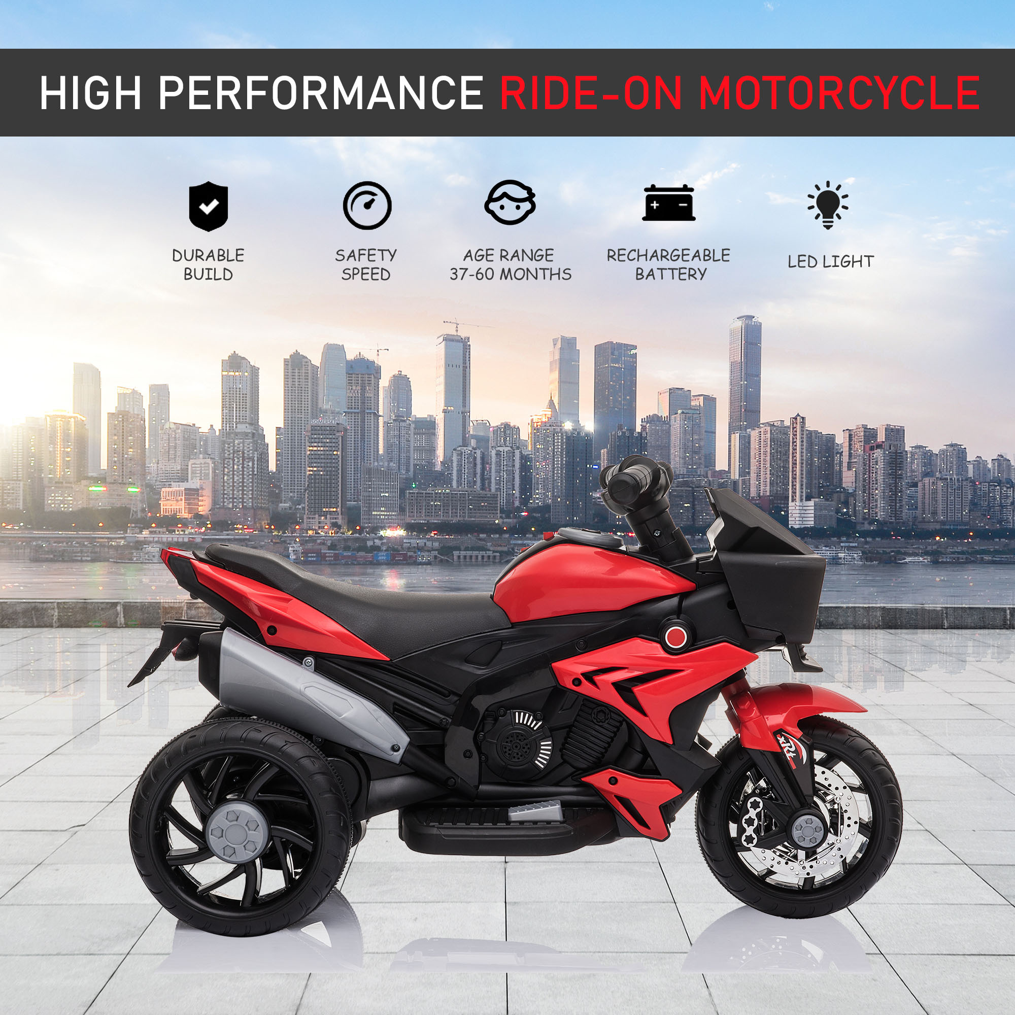 Red 6V Kids Electric Motorcycle Ride-On Dirt Bike Toy With Music Horn Headlights - Image 4