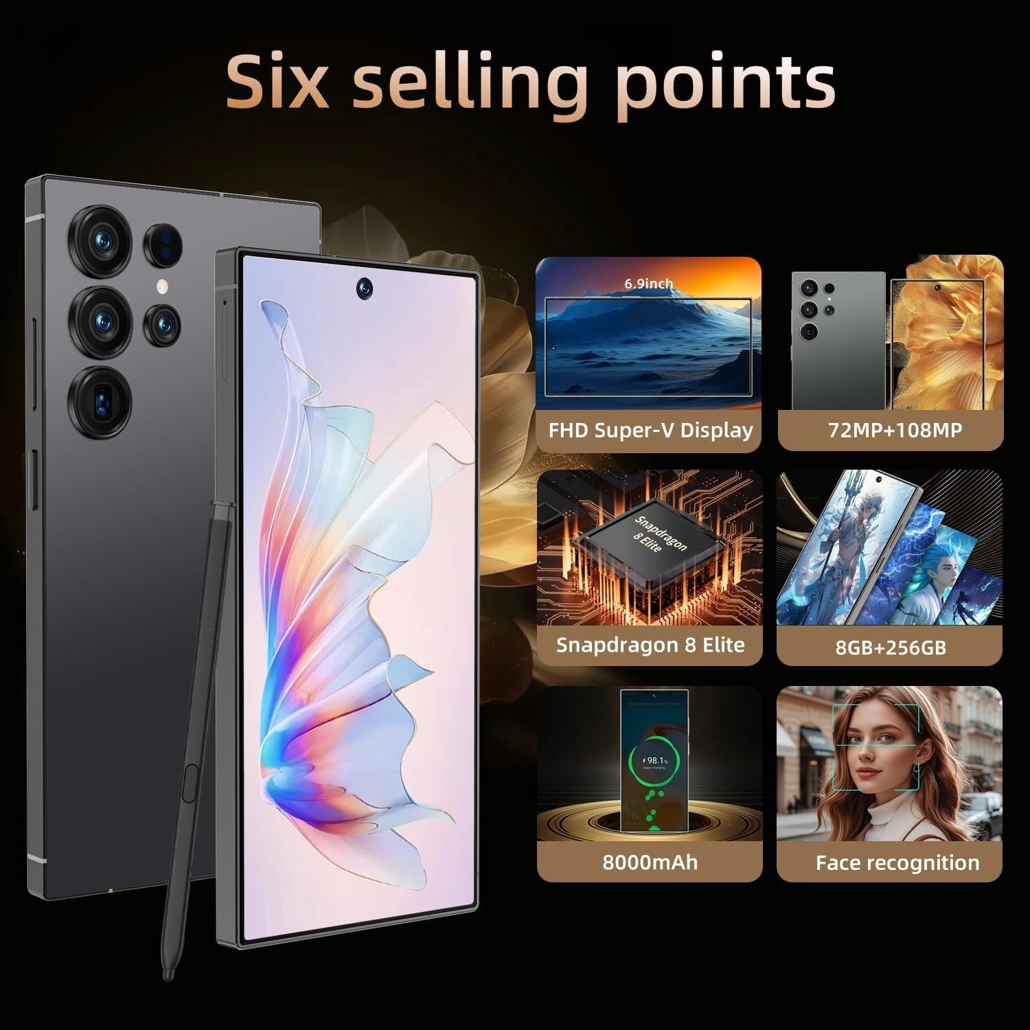 C25 Ultra Cell Phone 5G Unlocked Phone,8GB 256GBSmartphone With Tool Pen, 6 .9 HD Android 14.0 Cell Phone - Image 6