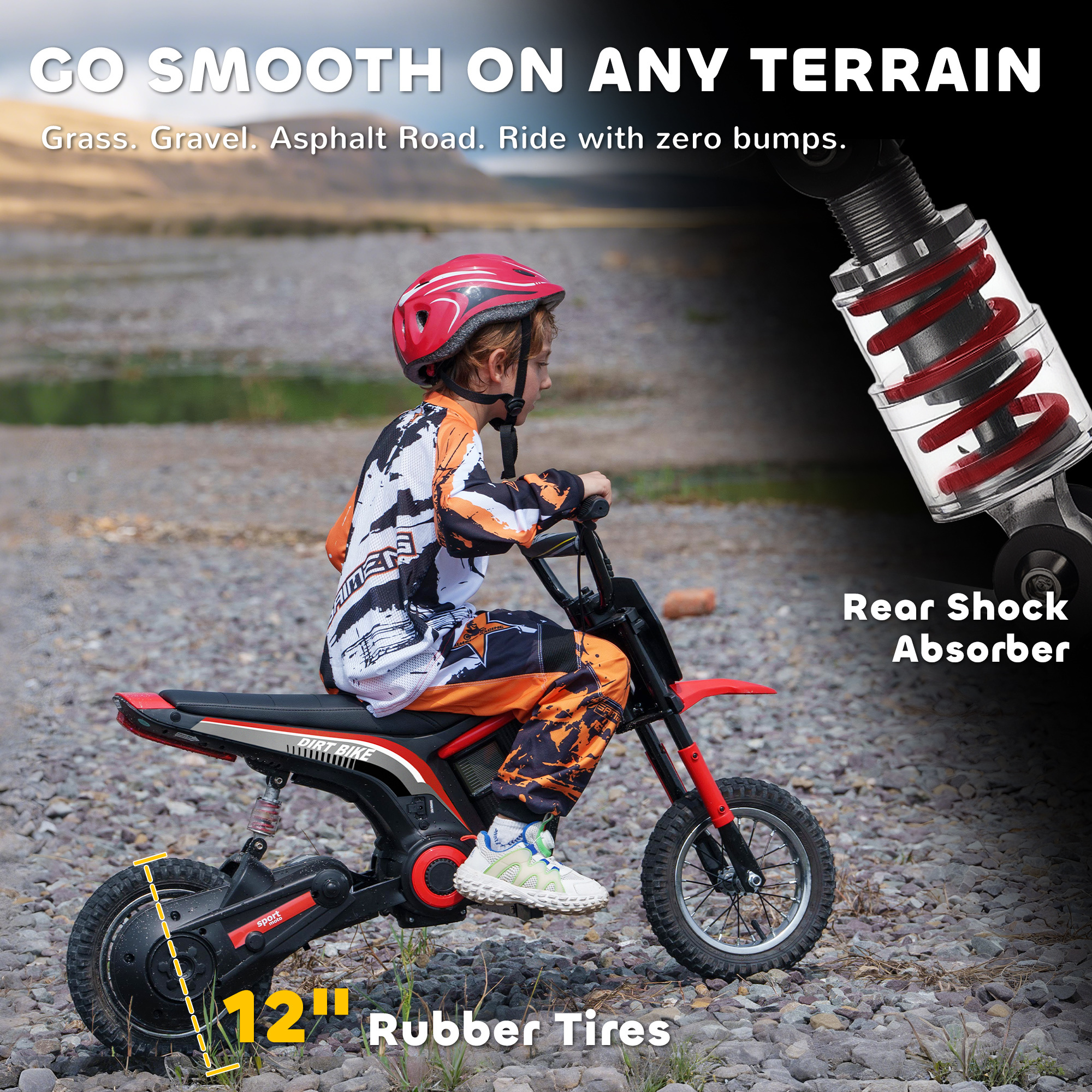 Kids Electric Dirt Bike, 24V 350W, 12-inch, Up to 15 MPH, Red - Image 2