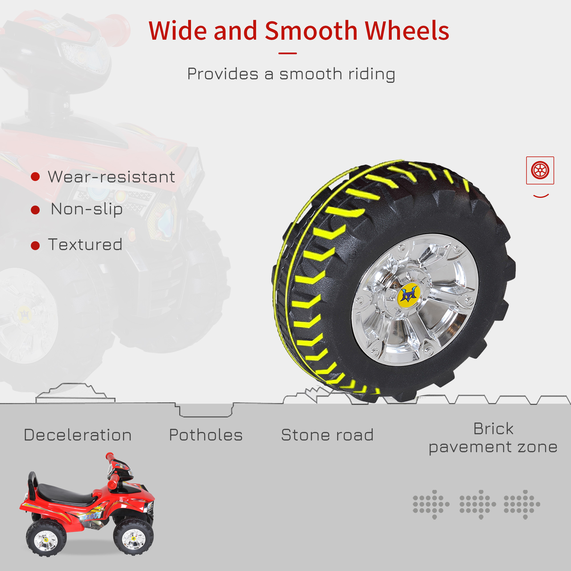 Kids Children Ride-on Toy Off Road Style Quad Bike Racing Car NO POWER 4 Wheels Horn Music Red - Image 2