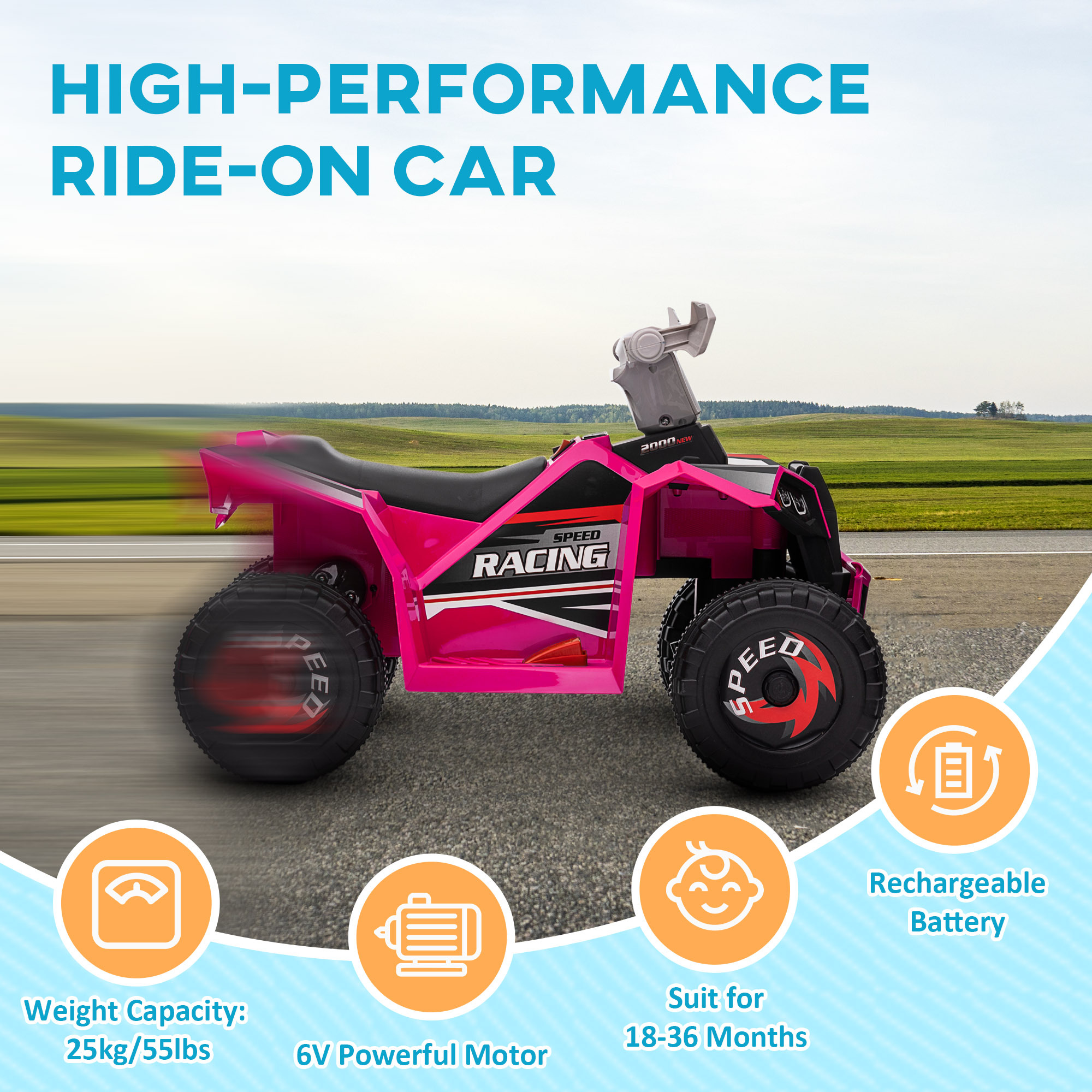 6V Quad Bike With Wear-Resistant Wheels, Forward Backward Function, For Ages 18-36 Months, - Image 5