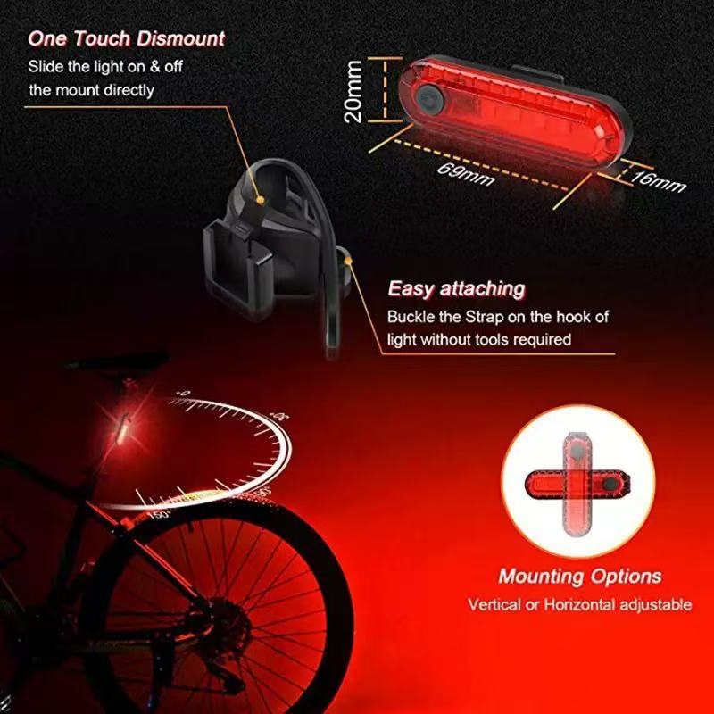 350 Lumens USB Rechargeable Bicycle Light Set 4 Modes Front Headlight And Rear Taillight 100m Beam Range - Image 2