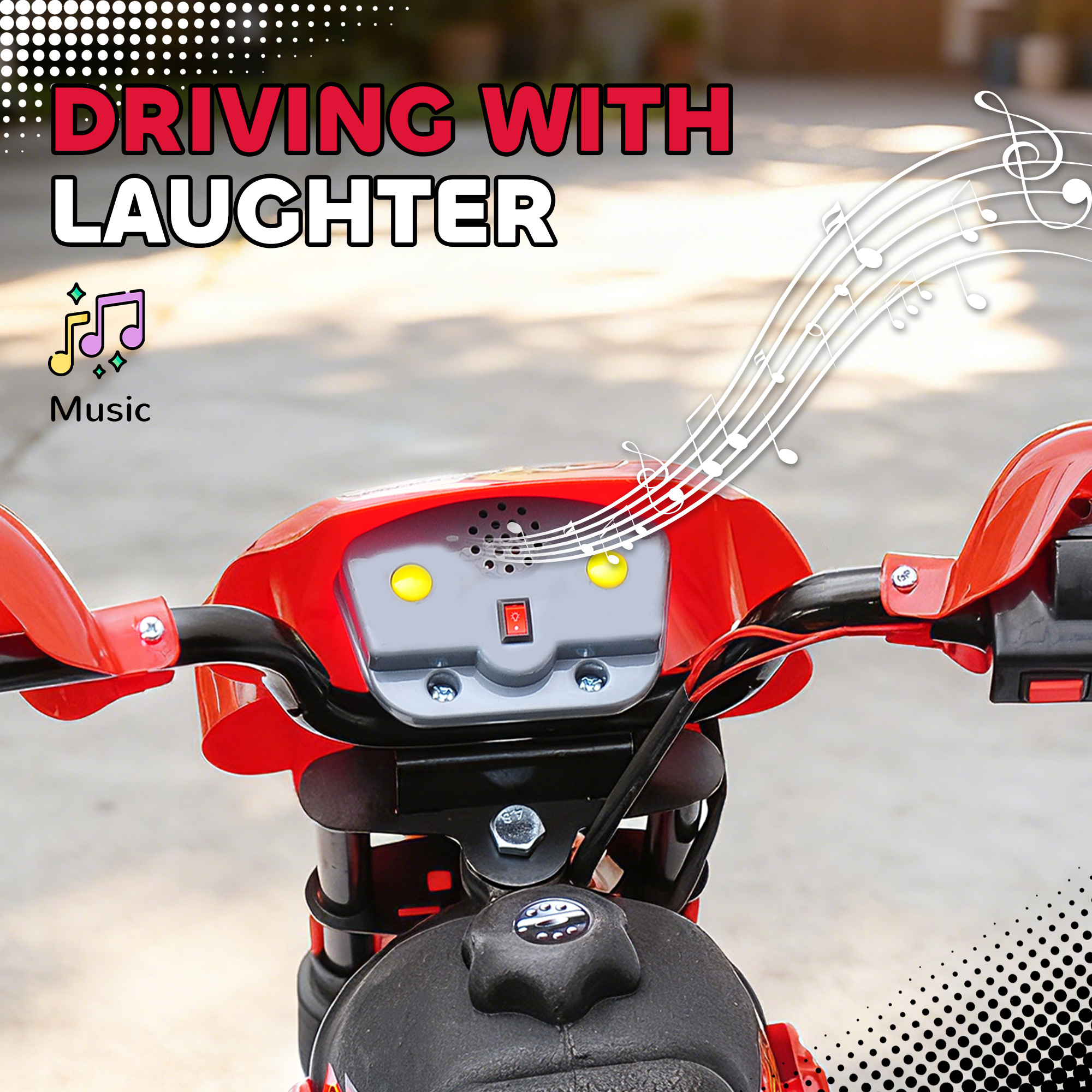 6V Kids Motorcycle, Electric Motorcycle with Dirt Bike Style, Street Bike Design Battery Powered Ride On Toy with Training Wheels, Headlight, Music, Ages 5-8, Red - Image 5