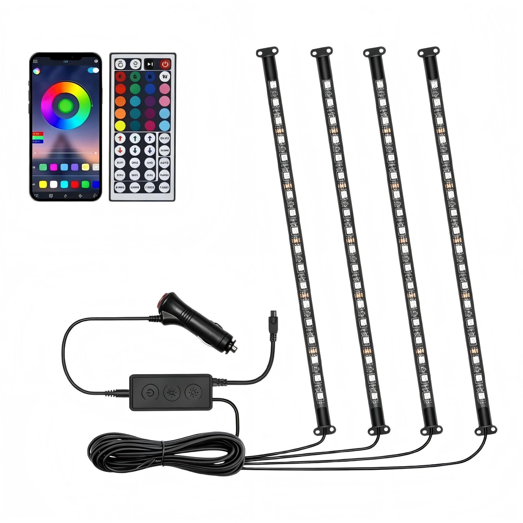 4-Piece 72 LED Car Footwell Atmosphere Light Strips With Music Sync Sound Activation & App Remote Control - Image 2