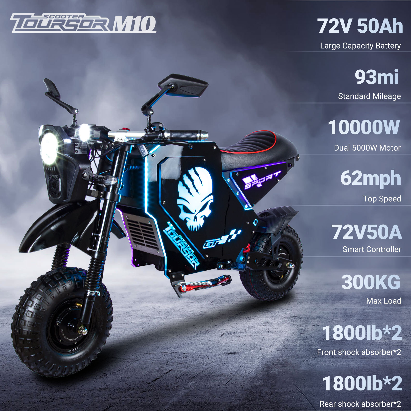 M10 Fashion New Design LED Lights Electric Motorcycle With 14 Inches Wheels - Image 2