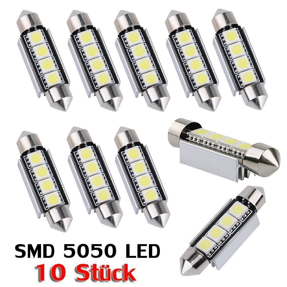 10Pcs 41mm Festoon LED Light Bulbs 4 SMD 5050 Cold White 12V Car Interior Dome License Plate Lights - Image 3