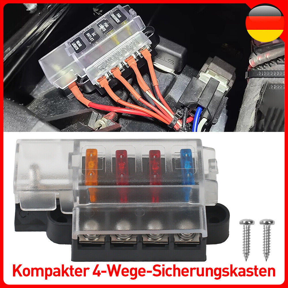 4 Way Blade Fuse Box 12V 24V 32V Max Circuit Fuse Block With Cover For Car RV Boat