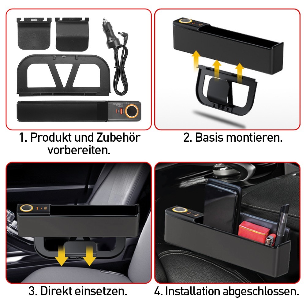 Car Seat Gap Filler Pocket Storage Box Organizer With Dual Charging Cable For Phone Keys Wallet - Image 3
