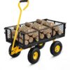 Zware Tuinkar, 1100 lbs Groot Laadvermogen Stalen Tuinkar, Werkwagen met Afneembare Zijkanten en Draaibare Handgreep, voor Tuin, Boerderij, Erf