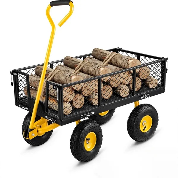Zware Tuinkar, 1100 lbs Groot Laadvermogen Stalen Tuinkar, Werkwagen met Afneembare Zijkanten en Draaibare Handgreep, voor Tuin, Boerderij, Erf 1 Zware Tuinkar, 1100 lbs Groot Laadvermogen Stalen Tuinkar, Werkwagen met Afneembare Zijkanten en Draaibare Handgreep, voor Tuin, Boerderij, Erf
