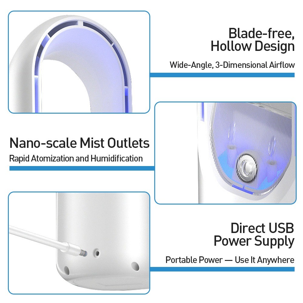 Draagbare Bladloze Luchtkoeler Ventilator, 6-Snelheden Stille Bureauventilator met Luchtbevochtiger, Timer en Gekleurde Lampjes, USB Mini Airco 3 Draagbare Bladloze Luchtkoeler Ventilator, 6-Snelheden Stille Bureauventilator met Luchtbevochtiger, Timer en Gekleurde Lampjes, USB Mini Airco - Afbeelding 3
