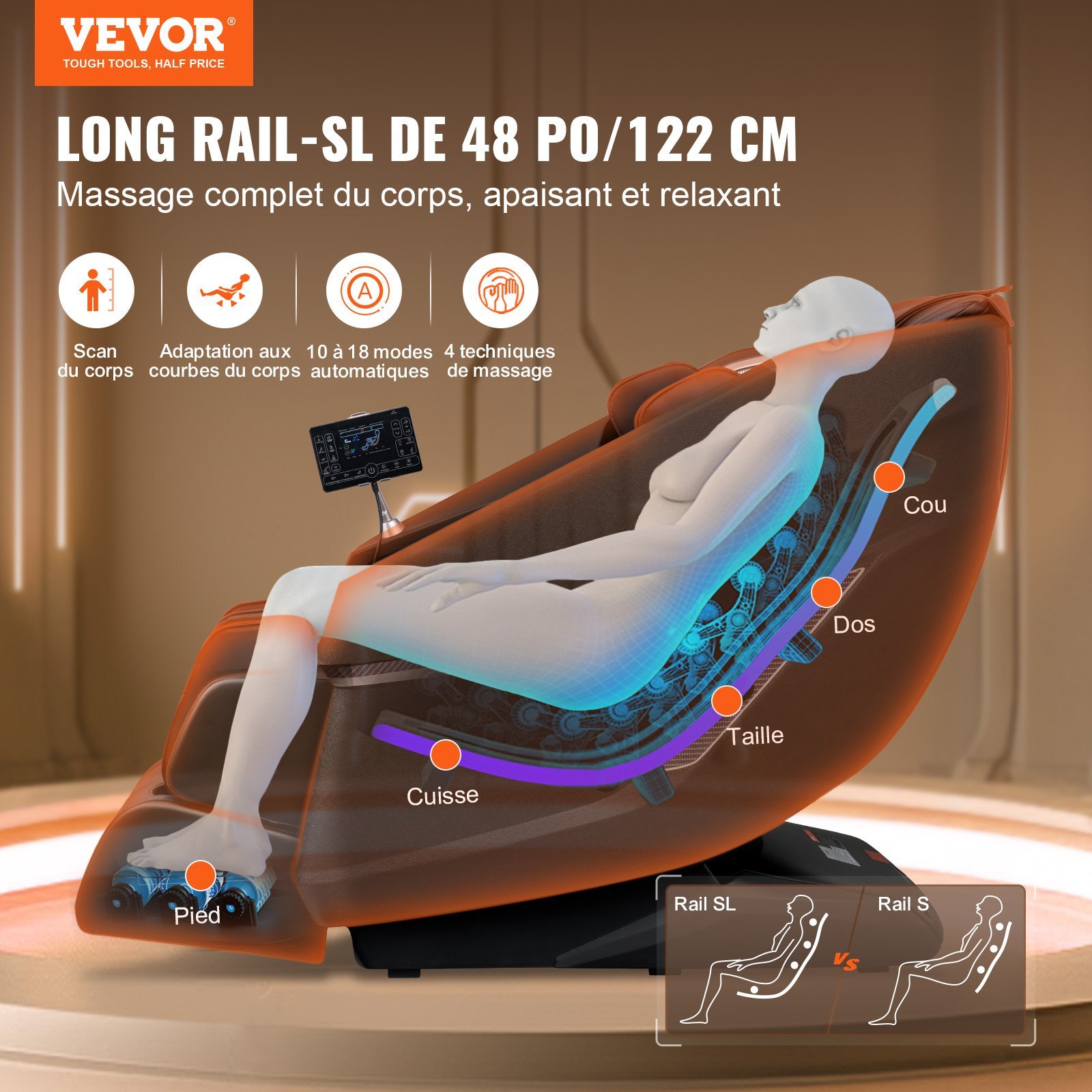 Massagestoel met Flexibele SL-Rail, 3D Full-Body Shiatsu-Massageapparaat, Zwaartekrachtloze Stand, 10 tot 18 Automatische Modi, Verwarming, Bluetooth-Speaker, Luchtkussen en Touchscreen, tot 150kg 2 Massagestoel met Flexibele SL-Rail, 3D Full-Body Shiatsu-Massageapparaat, Zwaartekrachtloze Stand, 10 tot 18 Automatische Modi, Verwarming, Bluetooth-Speaker, Luchtkussen en Touchscreen, tot 150kg - Afbeelding 2