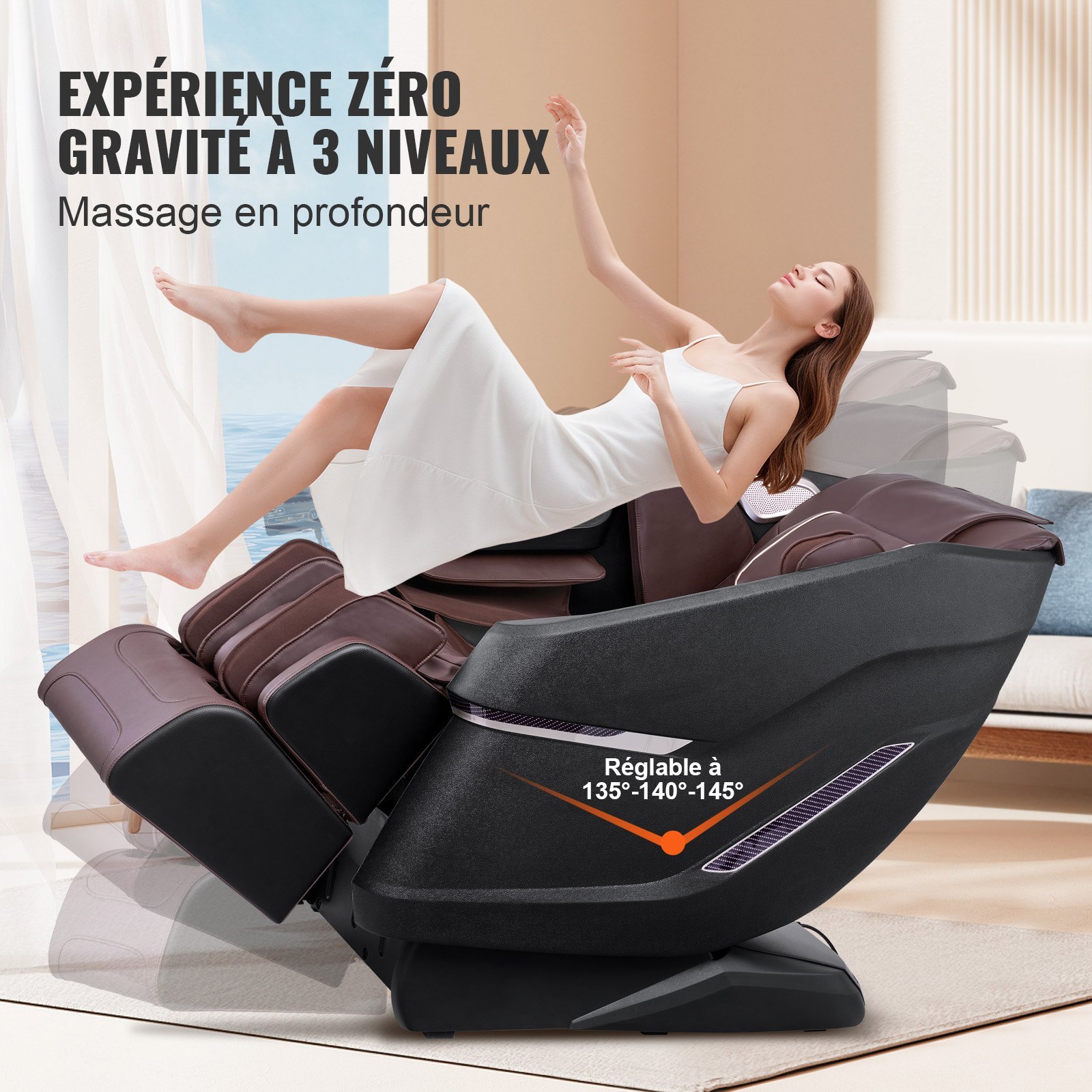 Massagestoel met Flexibele SL-Rail, 3D Full-Body Shiatsu-Massageapparaat, Zwaartekrachtloze Stand, 10 tot 18 Automatische Modi, Verwarming, Bluetooth-Speaker, Luchtkussen en Touchscreen, tot 150kg 4 Massagestoel met Flexibele SL-Rail, 3D Full-Body Shiatsu-Massageapparaat, Zwaartekrachtloze Stand, 10 tot 18 Automatische Modi, Verwarming, Bluetooth-Speaker, Luchtkussen en Touchscreen, tot 150kg - Afbeelding 4