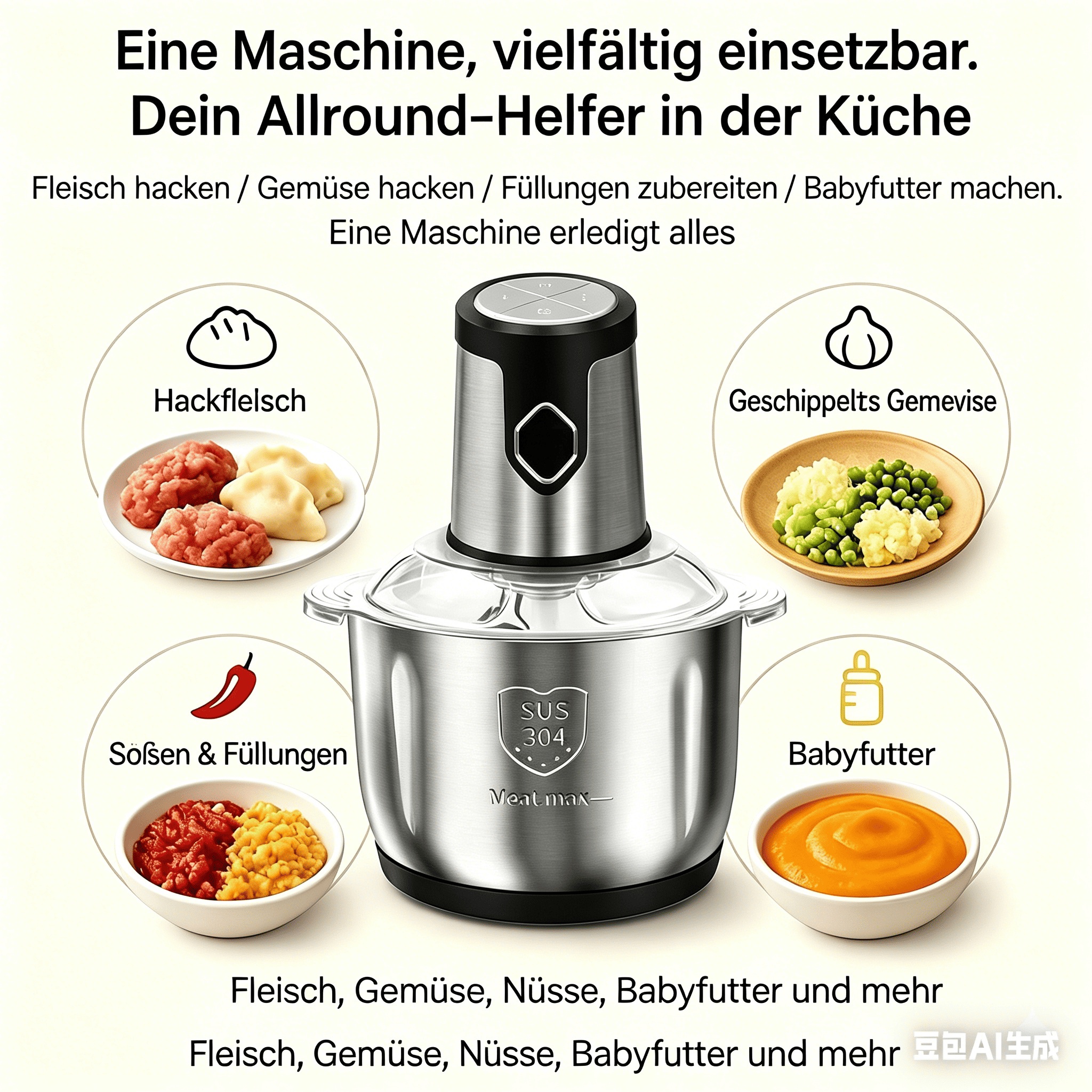 5L RVS Kom Keuken Vleesmolen, Elektrische Vleesmolen Hakmolen 7 5L RVS Kom Keuken Vleesmolen, Elektrische Vleesmolen Hakmolen - Afbeelding 7