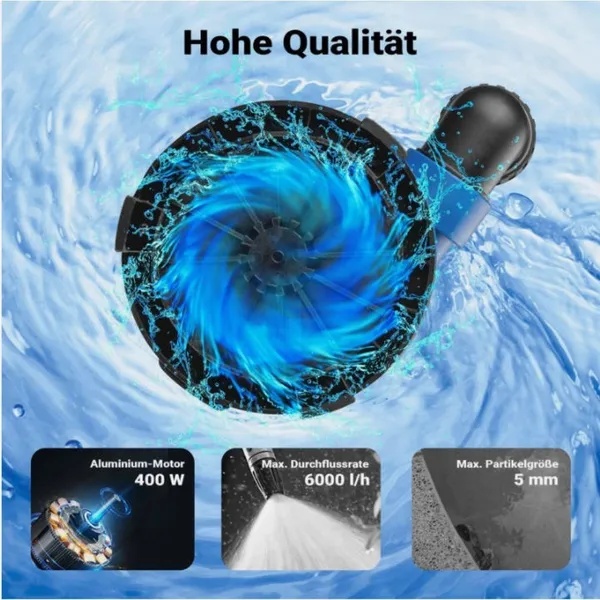 400W Dompelpomp, 6000L/u Schoon-/Vuilwaterpomp voor Tuin, Kelderdrainage 4 400W Dompelpomp, 6000L/u Schoon-/Vuilwaterpomp voor Tuin, Kelderdrainage - Afbeelding 4