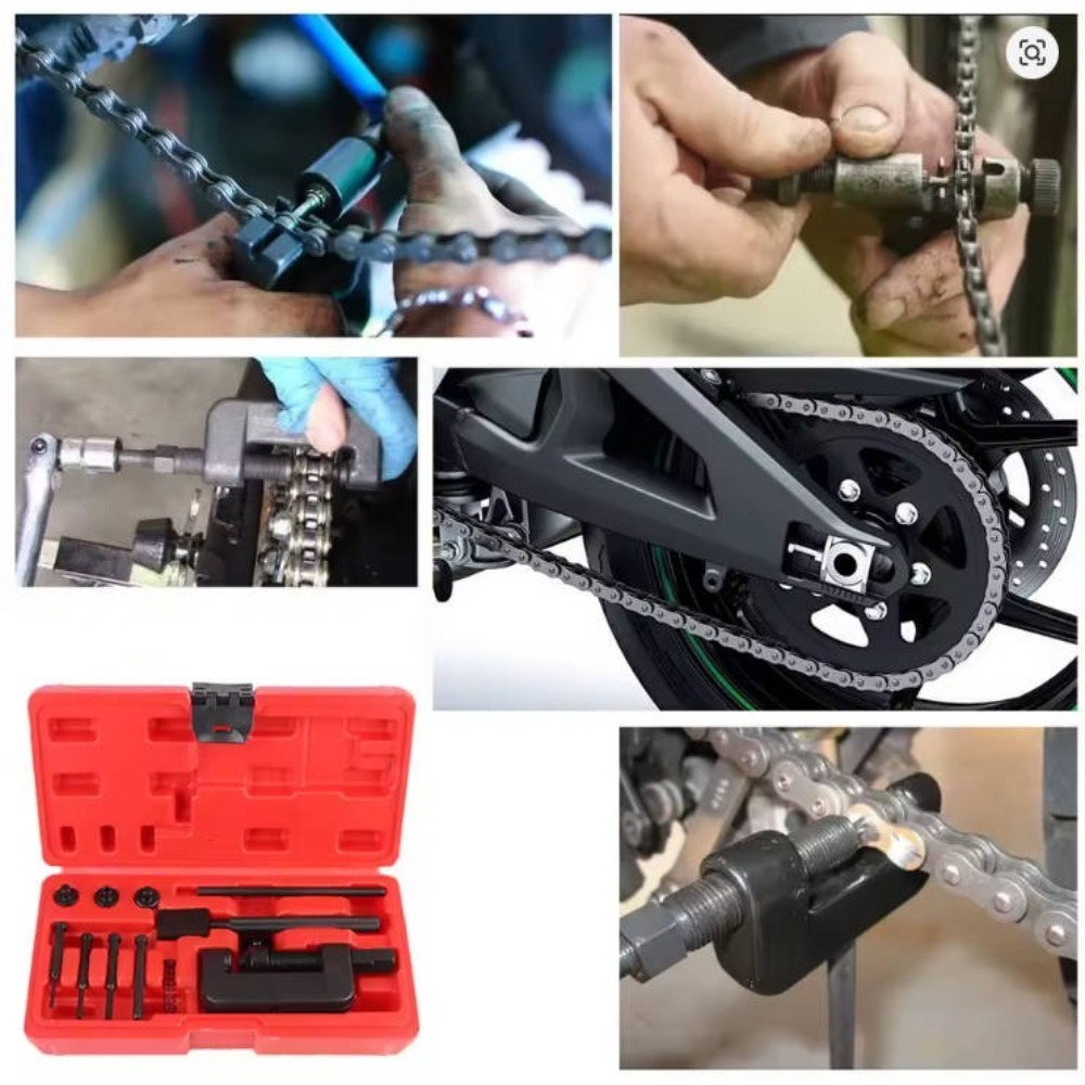 Support pan European shipping--13-Piece Motorcycle Bike ATV Chain Breaker & Riveting Tool Kit CR-V Steel Storage Case Fits #35 - #630 Chains 3 Support pan European shipping--13-Piece Motorcycle Bike ATV Chain Breaker & Riveting Tool Kit CR-V Steel Storage Case Fits #35 - #630 Chains - Afbeelding 3