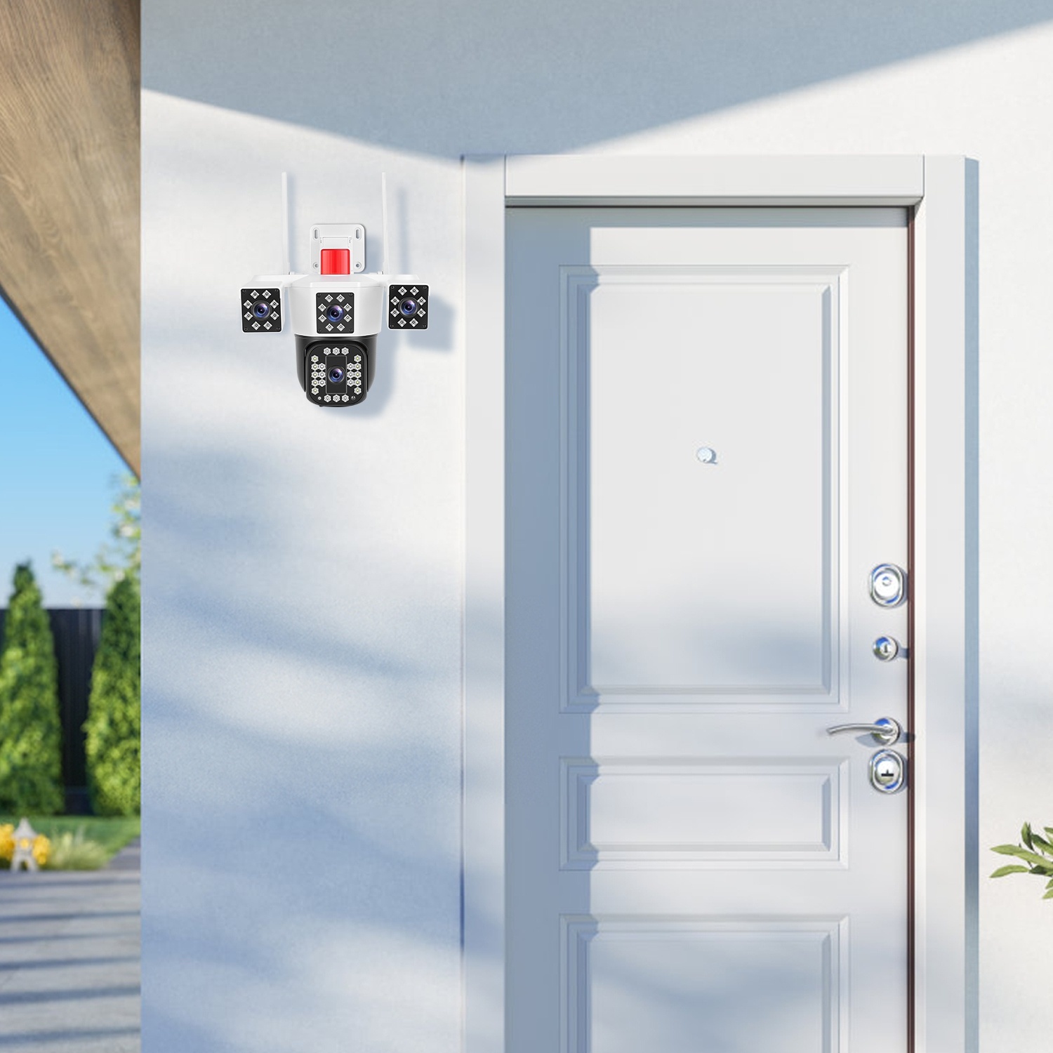 1080P HD 4-Lens Security Camera 360 Degree View WiFi Pan & Tilt Surveillance Camera With Full Color Night Vision Auto Motion Tracking 2-Way Audio Spotlights IP66 Waterproof Max 128G Not Included 3 1080P HD 4-Lens Security Camera 360 Degree View WiFi Pan & Tilt Surveillance Camera With Full Color Night Vision Auto Motion Tracking 2-Way Audio Spotlights IP66 Waterproof Max 128G Not Included - Afbeelding 3