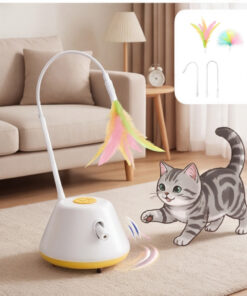 Interactief Kattenspeeltje in Geel met Veren, Speeltje voor Binnenkatten