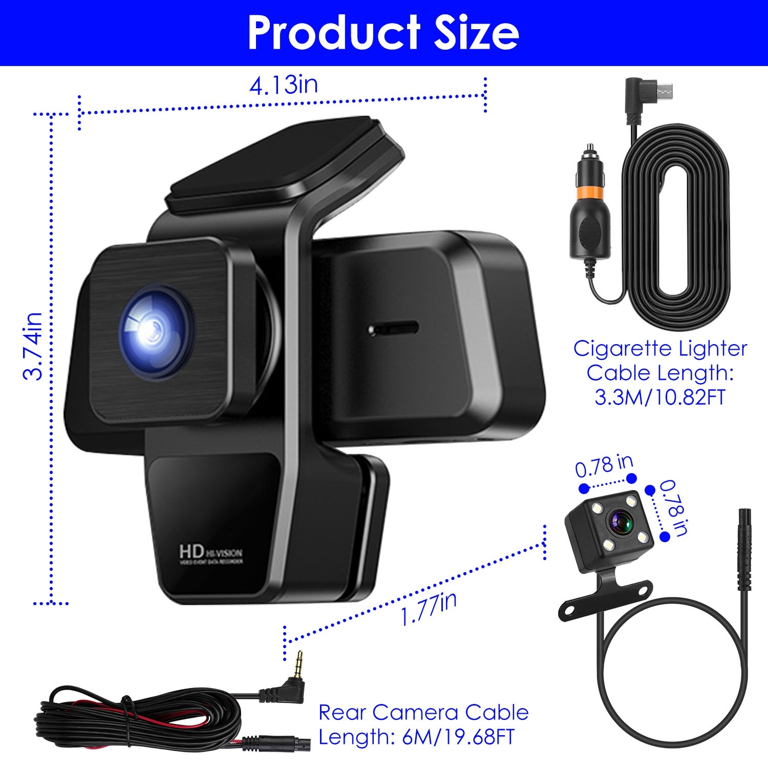 1080P FHD 3 Channel WiFi Dash Cam 170 Degree Wide Angle Triple Car Camera With IR Night G Sensor Motion Detection Loop Recording App Control Support 128G Max 3 1080P FHD 3 Channel WiFi Dash Cam 170 Degree Wide Angle Triple Car Camera With IR Night G Sensor Motion Detection Loop Recording App Control Support 128G Max - Afbeelding 3