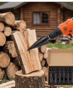 Set van 6 Houtsplijtboren in Opbergdoos, 32mm en 42mm Wigboren voor Brandhout, Conische Splijtboren voor Boomstammen en Houtbewerking
