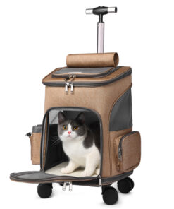 Portable Folding Trolley Pet Backpack Traveling Cat Backpack With Universal Wheel Trolley Pet Bag
