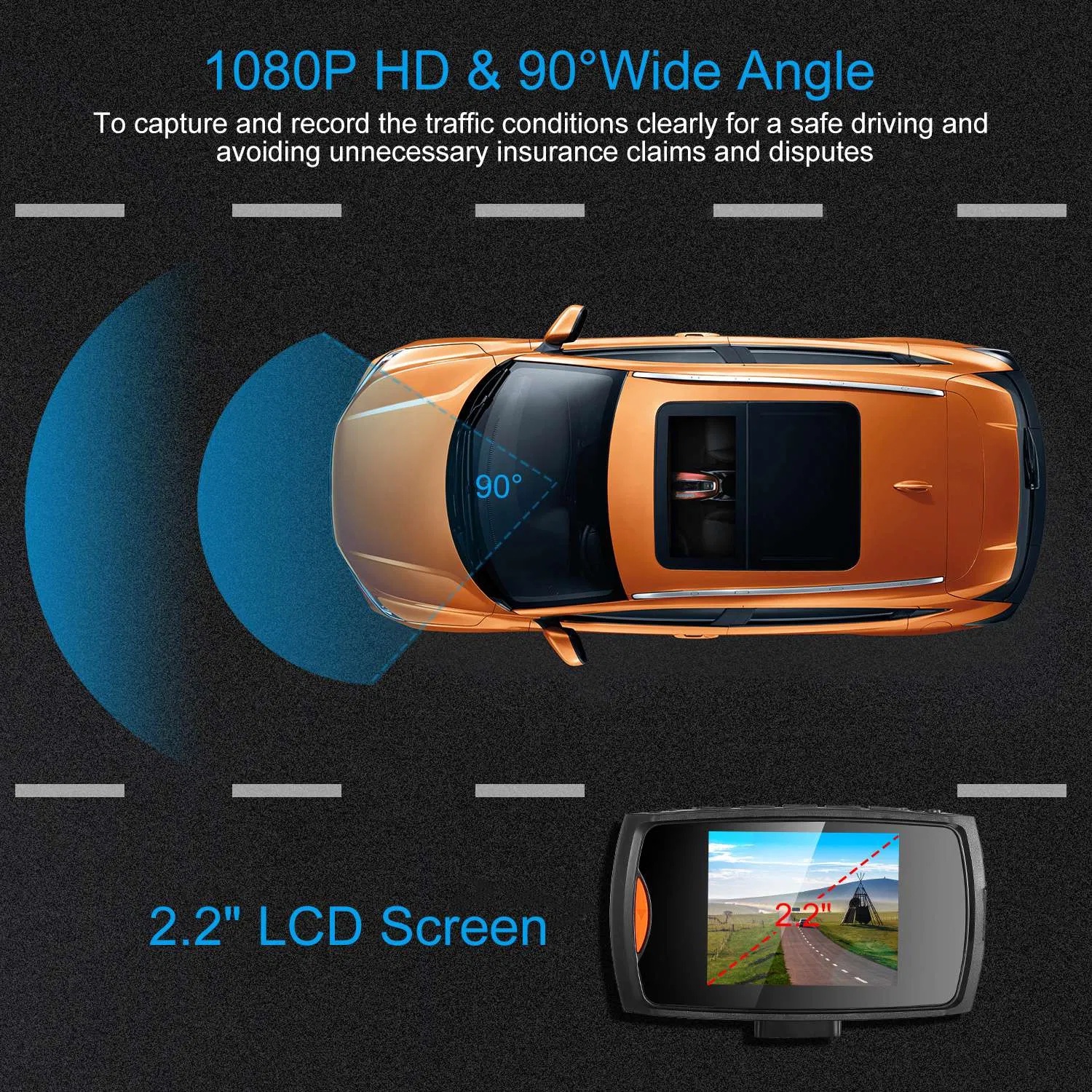 1080P HD Auto Dashcam, 90° Groothoek Dashcam met Nachtzicht, 6 IR-Lampjes, Lusopname en Videovergrendeling, Zuignaphouder met Lange Kabel 4 1080P HD Auto Dashcam, 90° Groothoek Dashcam met Nachtzicht, 6 IR-Lampjes, Lusopname en Videovergrendeling, Zuignaphouder met Lange Kabel - afbeelding 4
