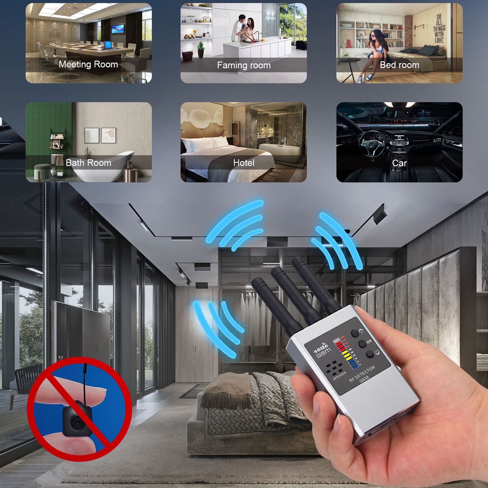 RF Bug Detector Hidden Camera Finder Anti-Spy Listen Swe - Image 9