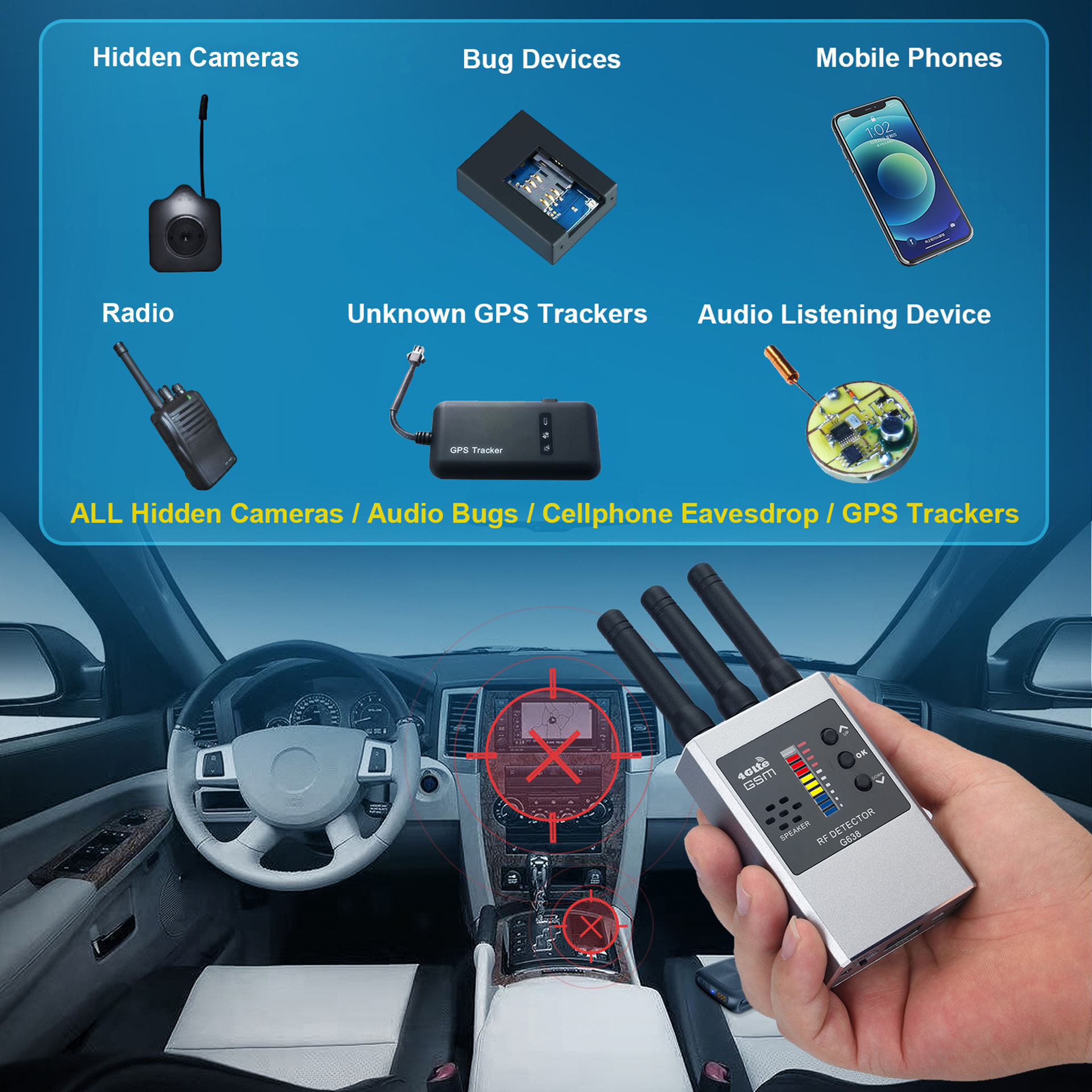 RF Bug Detector Hidden Camera Finder Anti-Spy Listen Swe - Image 2
