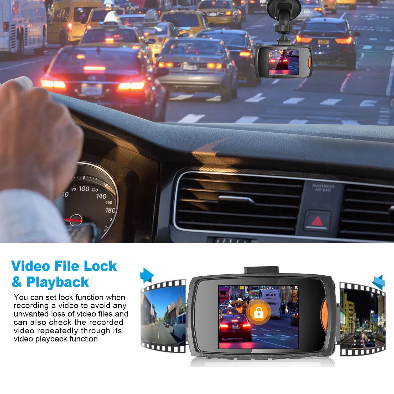 1080P HD Auto Dashcam, 90° Groothoek Dashcam met Nachtzicht, 6 IR-Lampjes, Lusopname en Videovergrendeling, Zuignaphouder met Lange Kabel 5 1080P HD Auto Dashcam, 90° Groothoek Dashcam met Nachtzicht, 6 IR-Lampjes, Lusopname en Videovergrendeling, Zuignaphouder met Lange Kabel - afbeelding 5