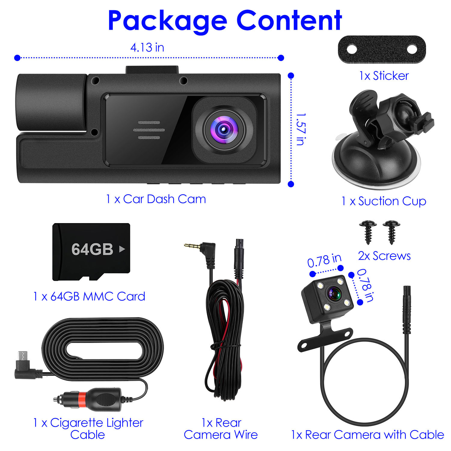 1Pc WiFi FHD 1080P Car Dash Cam 3 Channels Front Rear Inside Dash Camera With Loop Recording Reversing Visual 170 Degree Wide Angle 64G Card Included 4 1Pc WiFi FHD 1080P Car Dash Cam 3 Channels Front Rear Inside Dash Camera With Loop Recording Reversing Visual 170 Degree Wide Angle 64G Card Included - Afbeelding 4
