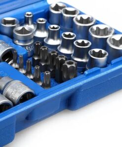 34pcs Torx Bit Socket And E-Torx Star Socket Set 1/4" 3/8" 1/2" Drive Male Female E-torx Security Bits Handheld Tool