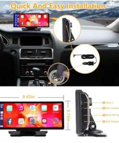 Portable Wireless Carplay With 2.5K Camera, 1080P Back Cam 9.3inches Ultra HD Android Auto Car Play Screen For Car DVR Loop Recording, Bluetooth GPS Navigation Touch Drive Screen With FM Radio System