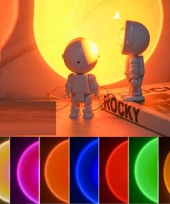 Home 59 Oplaadbare Astronaut Robot Regenboogprojectie Zonlamp Tafellamp Zonsondergang Sfeerlamp Dimbaar