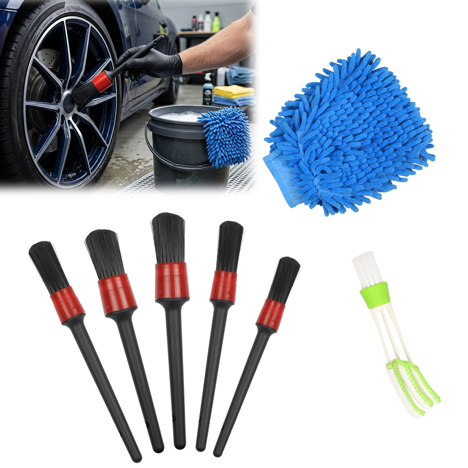 7-Delige Auto Detailing Borstelset, Inclusief Borstels voor Velgen, Ventilatieroosters en Bekleding, Veelzijdig Reinigingsset 1 7-Delige Auto Detailing Borstelset, Inclusief Borstels voor Velgen, Ventilatieroosters en Bekleding, Veelzijdig Reinigingsset