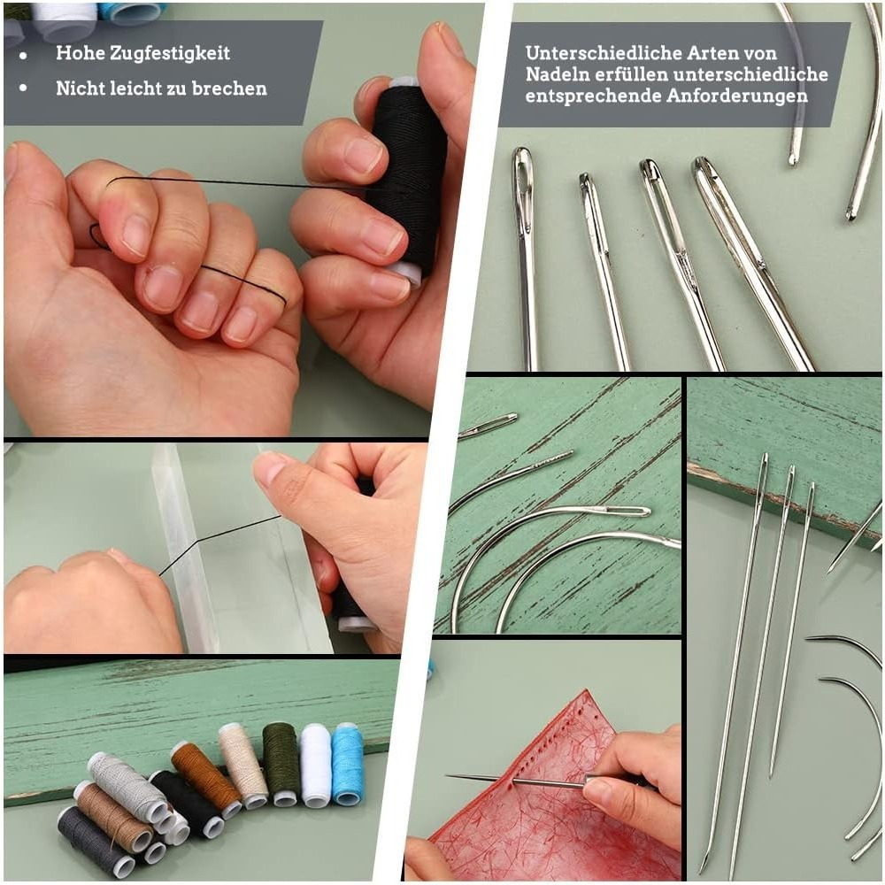 Leren Naaiset - Complete Set met 25 Naalden, Gereedschap en een Etui voor Reparaties en Knutselwerk 4 Leren Naaiset - Complete Set met 25 Naalden, Gereedschap en een Etui voor Reparaties en Knutselwerk - Afbeelding 4