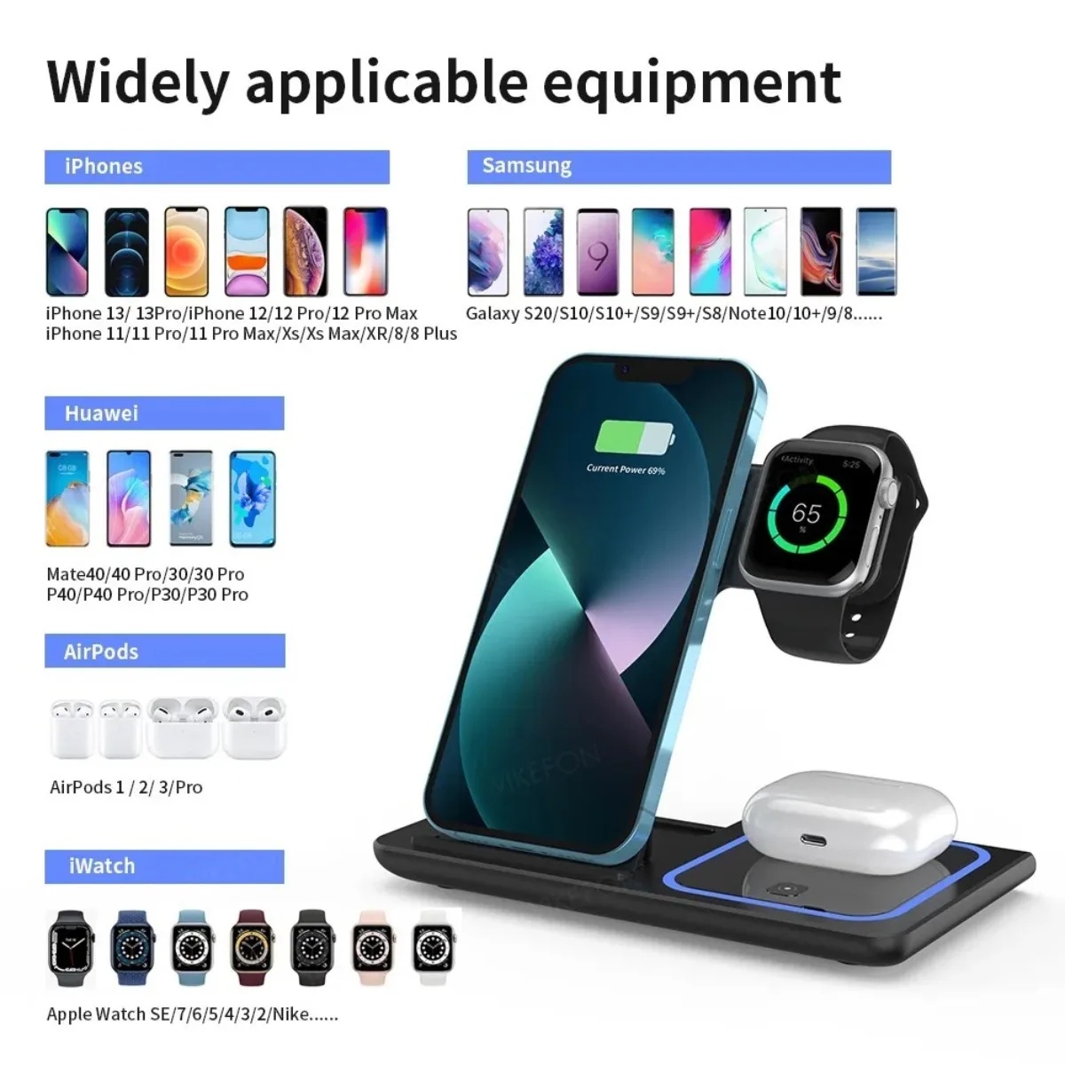 3-in-1 Draadloze Reis Oplaadstandaard voor iPhone, Apple Watch, AirPods, Opvouwbaar Snellaadstation 1 3-in-1 Draadloze Reis Oplaadstandaard voor iPhone, Apple Watch, AirPods, Opvouwbaar Snellaadstation