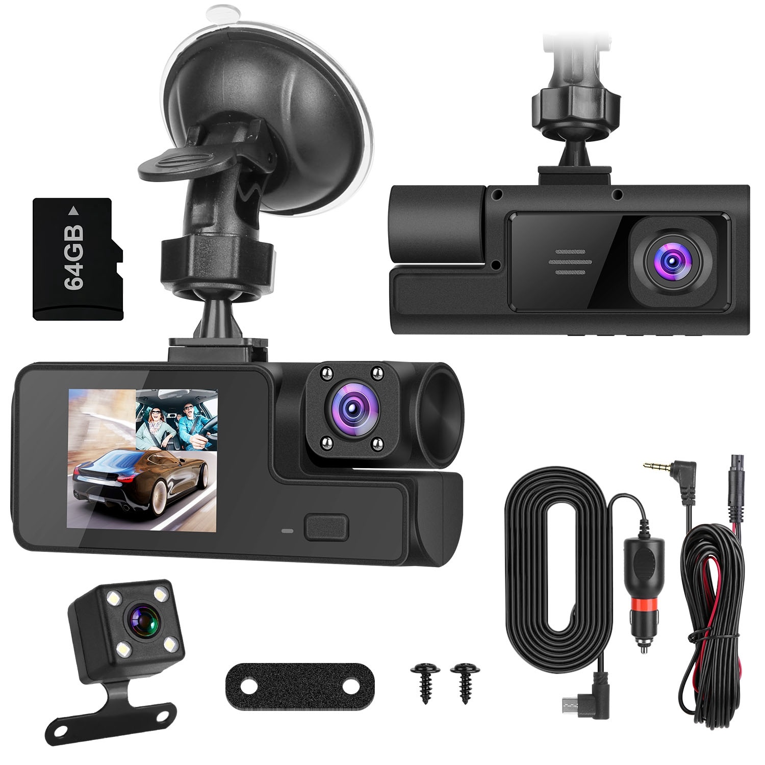 1Pc WiFi FHD 1080P Car Dash Cam 3 Channels Front Rear Inside Dash Camera With Loop Recording Reversing Visual 170 Degree Wide Angle 64G Card Included 10 1Pc WiFi FHD 1080P Car Dash Cam 3 Channels Front Rear Inside Dash Camera With Loop Recording Reversing Visual 170 Degree Wide Angle 64G Card Included - Afbeelding 10