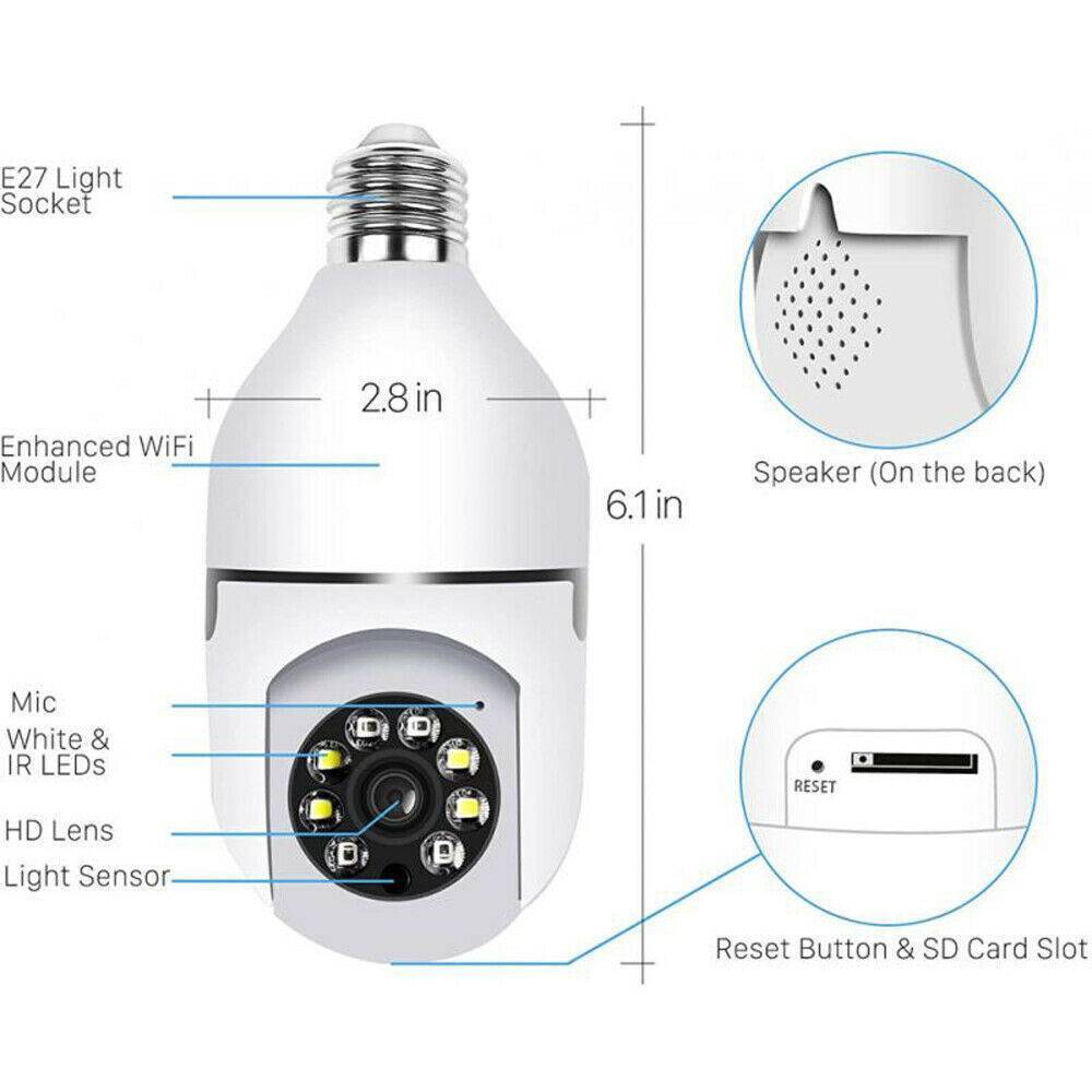 IR E27 Light Bulb Camera 1080P HD Wireless Wifi Smart Home Security Camera 9 IR E27 Light Bulb Camera 1080P HD Wireless Wifi Smart Home Security Camera - Afbeelding 9