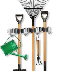 Wandmontage Bezem- en Dweilhouder Organizer, 3 Sleuven 4 Haken, RVS Garageopslag