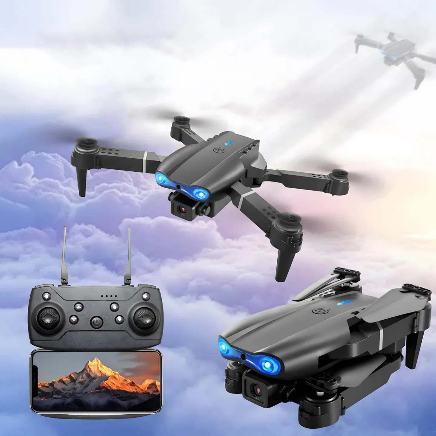 E99 dual-camera aerial photography drone, capable of shooting in high-definition with dual cameras. Equipped with a portable storage bag and a complete set of accessories, it records wonderful moments 3 E99 dual-camera aerial photography drone, capable of shooting in high-definition with dual cameras. Equipped with a portable storage bag and a complete set of accessories, it records wonderful moments - Afbeelding 3