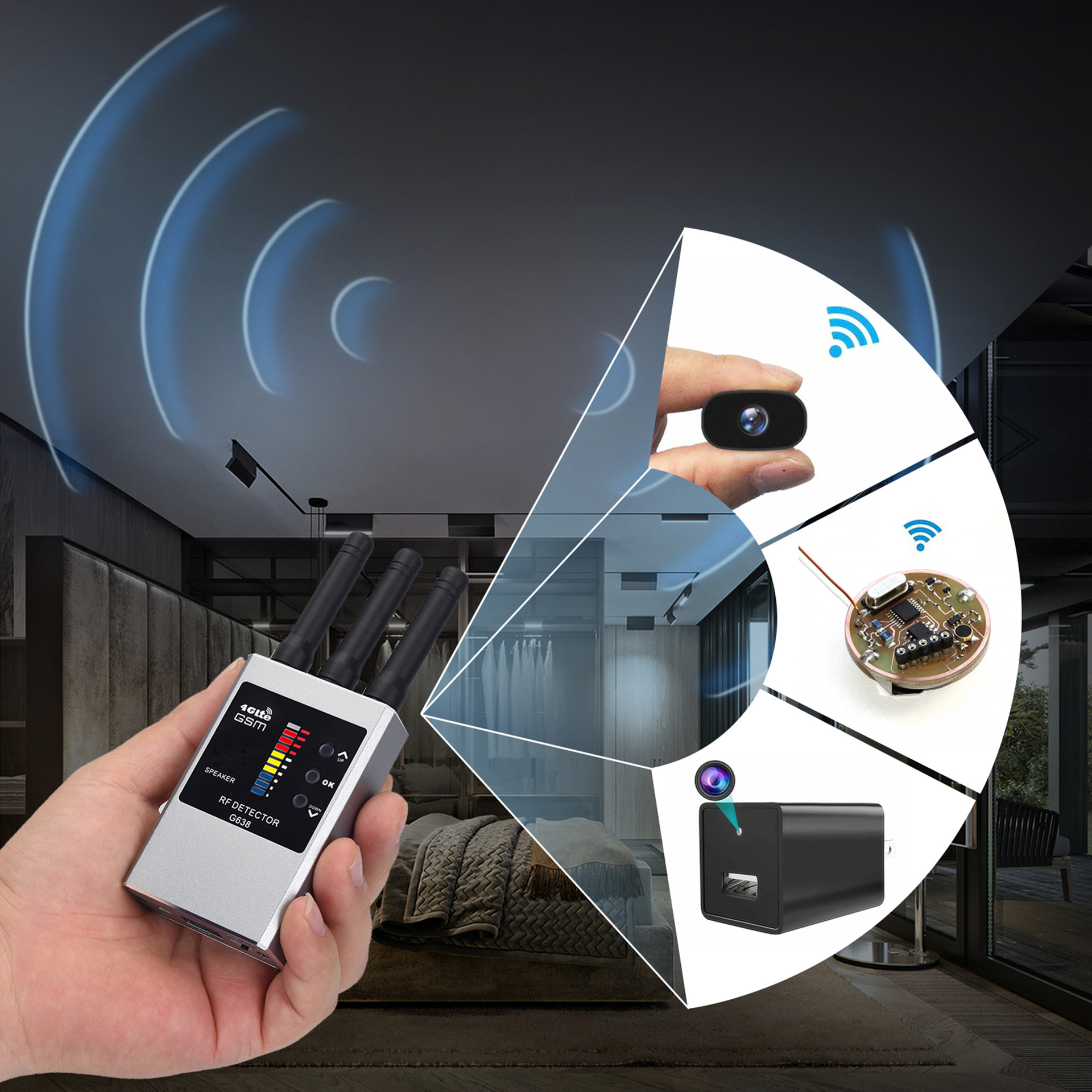 RF Bug Detector Hidden Camera Finder Anti-Spy Listen Swe - Image 8