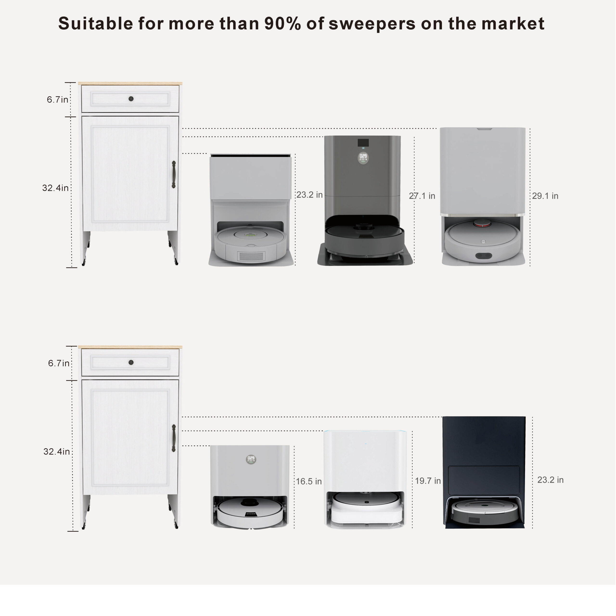Robotstofzuiger Standaardkast met Wielen, Robotstofzuiger Opbergrek met Deuren en Laden, Bijzettafel voor Woonkamer, Thuiskantoor, Keuken - Antiek Wit 3 Robotstofzuiger Standaardkast met Wielen, Robotstofzuiger Opbergrek met Deuren en Laden, Bijzettafel voor Woonkamer, Thuiskantoor, Keuken - Antiek Wit - afbeelding 3