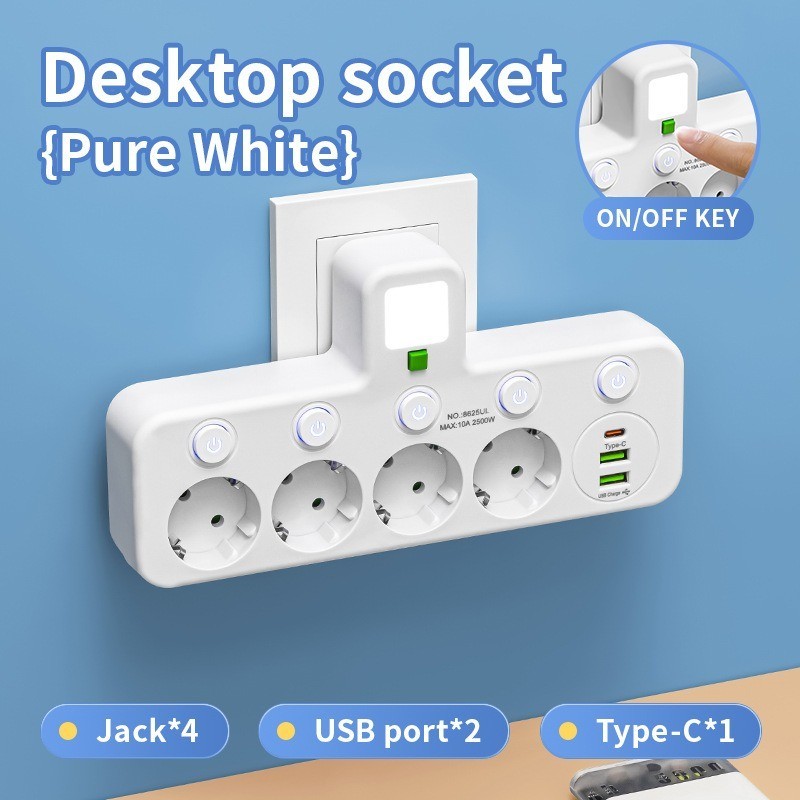 4-Voudige EU Stekkerdoos Multi-Stekker Adapter met USB 2 4-Voudige EU Stekkerdoos Multi-Stekker Adapter met USB - Afbeelding 2