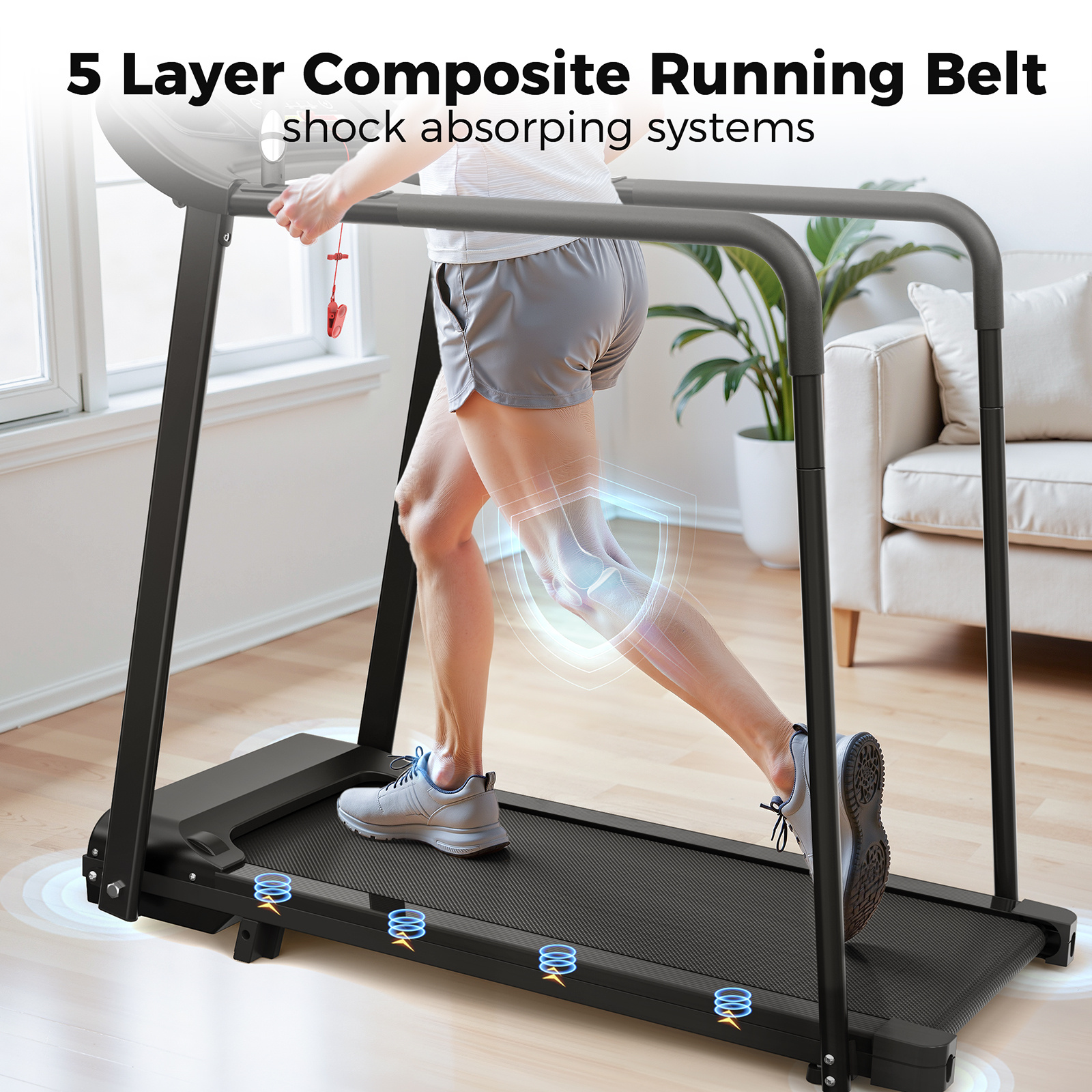 EU Opvouwbare Elektrische Loopband met 2-Voudig Verstelbare Helling - Loopband tot 120kg Belasting, met App-Functie voor Fitness Thuis 5 EU Opvouwbare Elektrische Loopband met 2-Voudig Verstelbare Helling - Loopband tot 120kg Belasting, met App-Functie voor Fitness Thuis - Afbeelding 5
