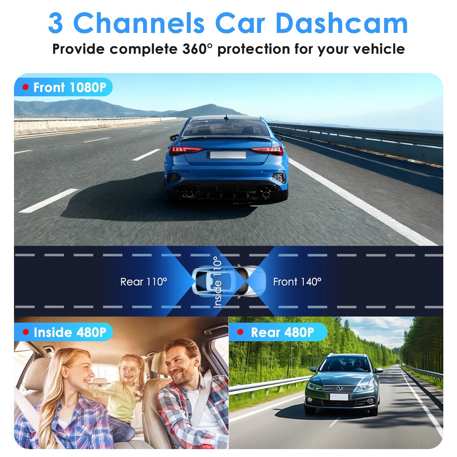 WiFi FHD 1080P 3 Channel Car Dash Cam Front Rear Inside With 32G MMC Card Motion Detection Loop Recording Infrared Night Vision Surveillance Car Camera With App Control 10 WiFi FHD 1080P 3 Channel Car Dash Cam Front Rear Inside With 32G MMC Card Motion Detection Loop Recording Infrared Night Vision Surveillance Car Camera With App Control - Afbeelding 10